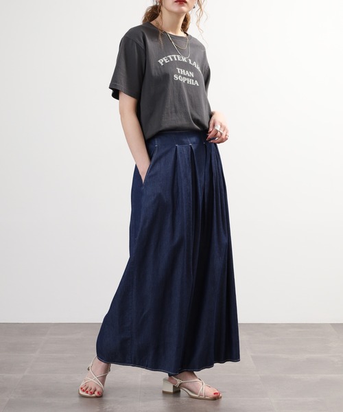 EGLANTINE(エグランティーヌ)の「EGLANTINE タックワイド テンセルデニムパンツ(デニムパンツ・レディース・ネイビー/ブルー・40)」の8枚目の写真