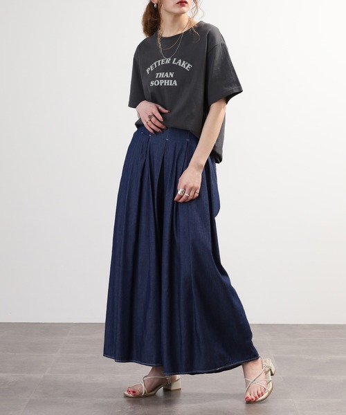 EGLANTINE(エグランティーヌ)の「EGLANTINE タックワイド テンセルデニムパンツ(デニムパンツ・レディース・ネイビー/ブルー・40)」の9枚目の写真