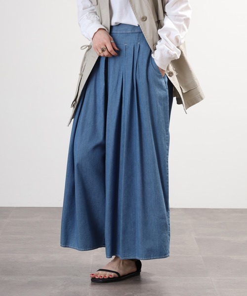 EGLANTINE(エグランティーヌ)の「EGLANTINE タックワイド テンセルデニムパンツ(デニムパンツ・レディース・ネイビー/ブルー・40)」の12枚目の写真