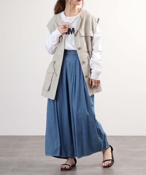 EGLANTINE(エグランティーヌ)の「EGLANTINE タックワイド テンセルデニムパンツ(デニムパンツ・レディース・ネイビー/ブルー・40)」の16枚目の写真