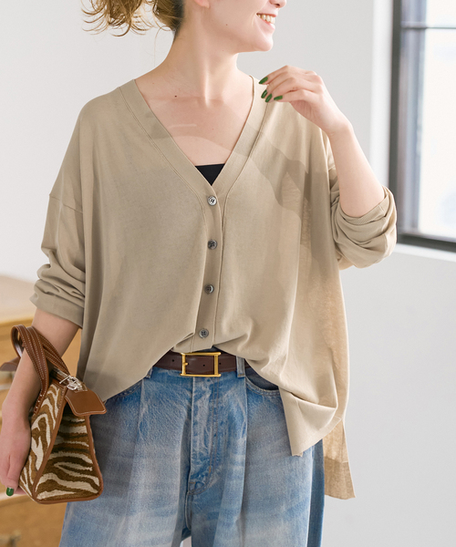 Spick & Span（スピックアンドスパン）の「《接触冷感 / 》ICE FINE Vネックカーディガン（カーディガン/ボレロ・レディース・ブラウン/オレンジ/ネイビー/ベージュ・FREE）」の7枚目の写真