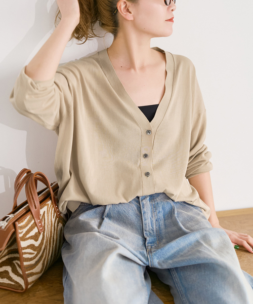 Spick & Span（スピックアンドスパン）の「《接触冷感 / 》ICE FINE Vネックカーディガン（カーディガン/ボレロ・レディース・ブラウン/オレンジ/ネイビー/ベージュ・FREE）」の10枚目の写真