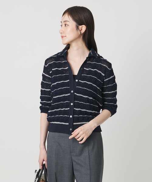 UNITED ARROWS(ユナイテッドアローズ)の「YTM ラメ ニットポロ カーディガン ‐ウォッシャブル‐(ニット/セーター・レディース・ブラック/オフホワイト/ネイビー・FREE)」の3枚目の写真