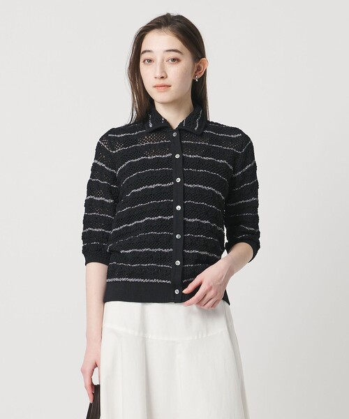 UNITED ARROWS(ユナイテッドアローズ)の「YTM ラメ ニットポロ カーディガン ‐ウォッシャブル‐(ニット/セーター・レディース・ブラック/オフホワイト/ネイビー・FREE)」の2枚目の写真