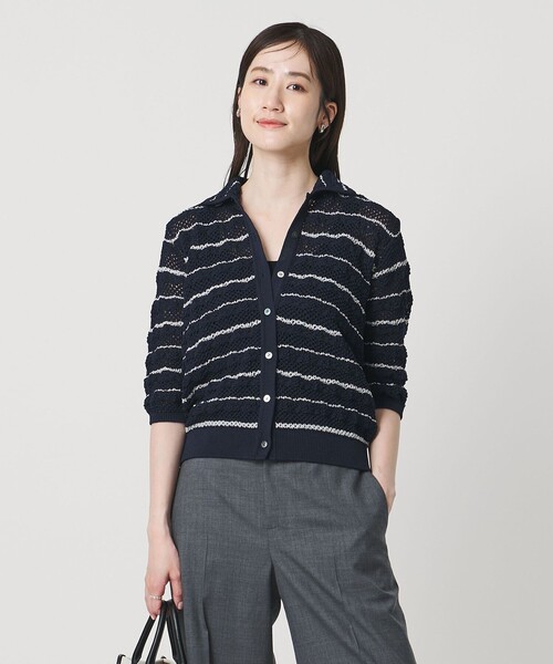 UNITED ARROWS(ユナイテッドアローズ)の「YTM ラメ ニットポロ カーディガン ‐ウォッシャブル‐(ニット/セーター・レディース・ブラック/オフホワイト/ネイビー・FREE)」の22枚目の写真