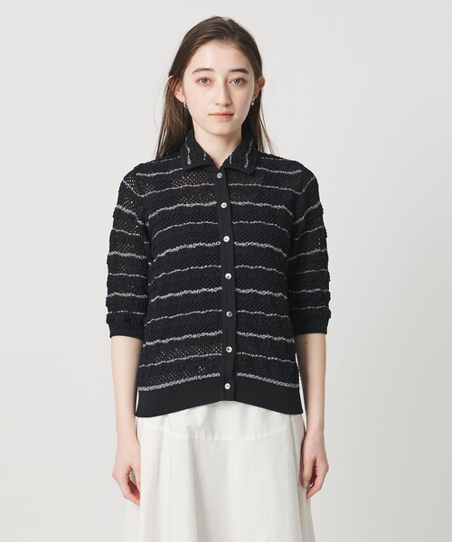 UNITED ARROWS(ユナイテッドアローズ)の「YTM ラメ ニットポロ カーディガン ‐ウォッシャブル‐(ニット/セーター・レディース・ブラック/オフホワイト/ネイビー・FREE)」の20枚目の写真