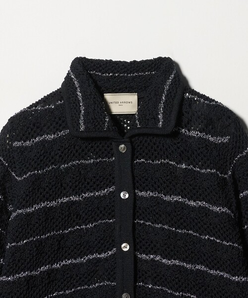 UNITED ARROWS(ユナイテッドアローズ)の「YTM ラメ ニットポロ カーディガン ‐ウォッシャブル‐(ニット/セーター・レディース・ブラック/オフホワイト/ネイビー・FREE)」の7枚目の写真