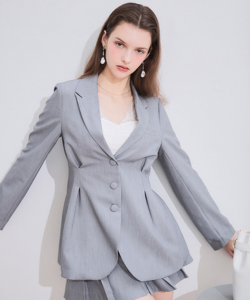 ROYAL PARTY（ロイヤルパーティー）の「【20th】ウエストシェイプラインストーンジャケット（テーラードジャケット・レディース・ブラック/ピンク/グレー・FREE）」の8枚目の写真