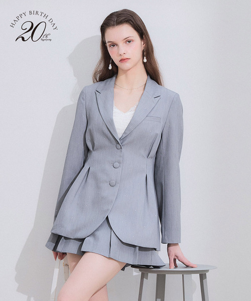 ROYAL PARTY（ロイヤルパーティー）の「【20th】ウエストシェイプラインストーンジャケット（テーラードジャケット・レディース・ブラック/ピンク/グレー・FREE）」の4枚目の写真