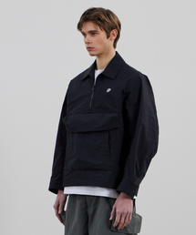 Nylon Taslan Half Zip-Up Anorak Jacket - BLACK