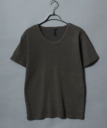 Pigment-Dyed Ribbed-Knit V-Neck Short-Sleeve Tee / ピグメント加工 Vネック半袖Tシャツ ヴィンテージ風 メンズ レディース ユニセックス 無地 トップス