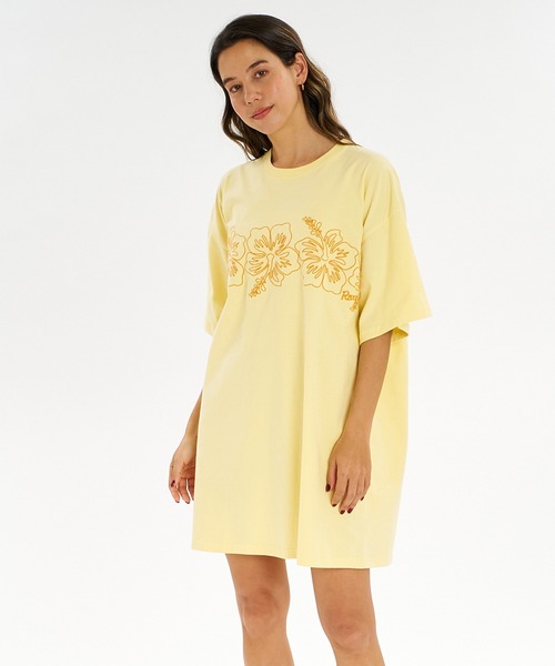 セール】ROXY/ロキシー ワンピース 半袖 Tシャツワンピ ハイビスカス