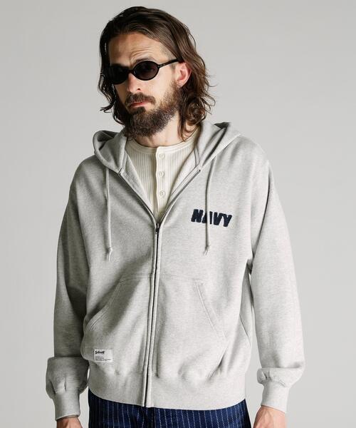 Schott（ショット）の「Schott/ショット/TOMPKINS ZIP HOODED SWEAT/トンプキンス ジップ パーカー（パーカー・メンズ・グレー/ネイビー・XL/L/M/2XL）」の4枚目の写真