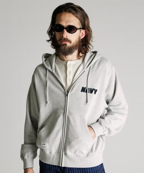 Schott（ショット）の「Schott/ショット/TOMPKINS ZIP HOODED SWEAT/トンプキンス ジップ パーカー（パーカー・メンズ・グレー/ネイビー・XL/L/M/2XL）」の5枚目の写真