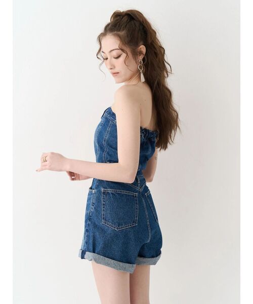 EVRIS（エヴリス）の「デニムベアロンパース　夏服（ワンピース・レディース・ライトブルー/インディゴブルー・MEDIUM/SMALL）」の5枚目の写真