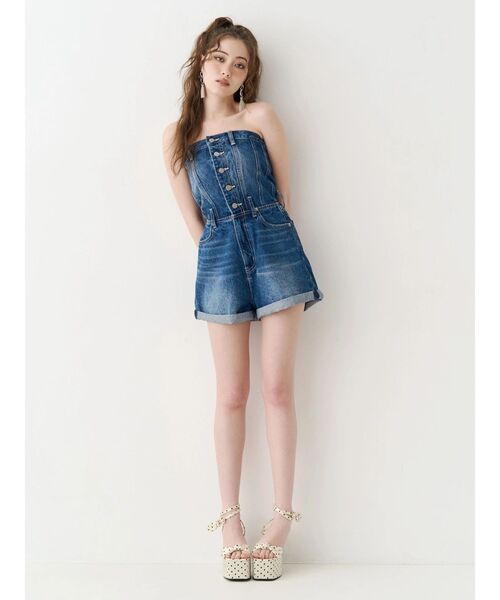 EVRIS（エヴリス）の「デニムベアロンパース　夏服（ワンピース・レディース・ライトブルー/インディゴブルー・MEDIUM/SMALL）」の8枚目の写真