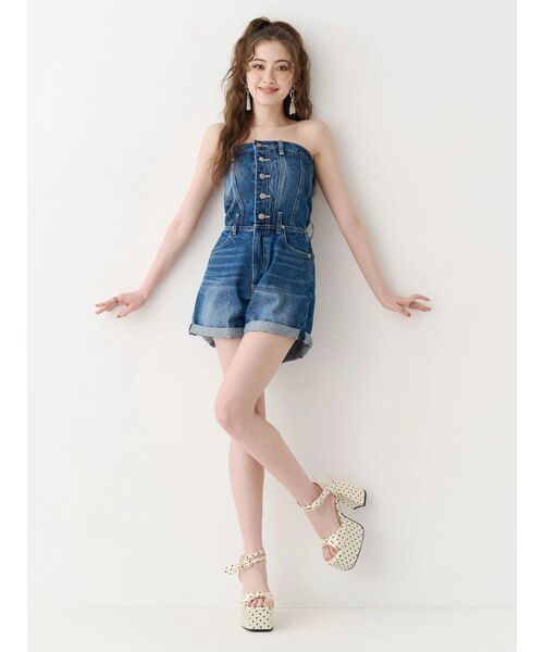 EVRIS（エヴリス）の「デニムベアロンパース　夏服（ワンピース・レディース・ライトブルー/インディゴブルー・MEDIUM/SMALL）」の9枚目の写真
