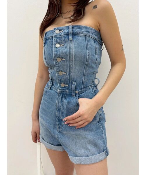 EVRIS（エヴリス）の「デニムベアロンパース　夏服（ワンピース・レディース・ライトブルー/インディゴブルー・MEDIUM/SMALL）」の10枚目の写真