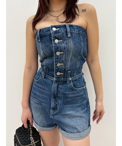 EVRIS（エヴリス）の「デニムベアロンパース　夏服（ワンピース・レディース・ライトブルー/インディゴブルー・MEDIUM/SMALL）」の16枚目の写真