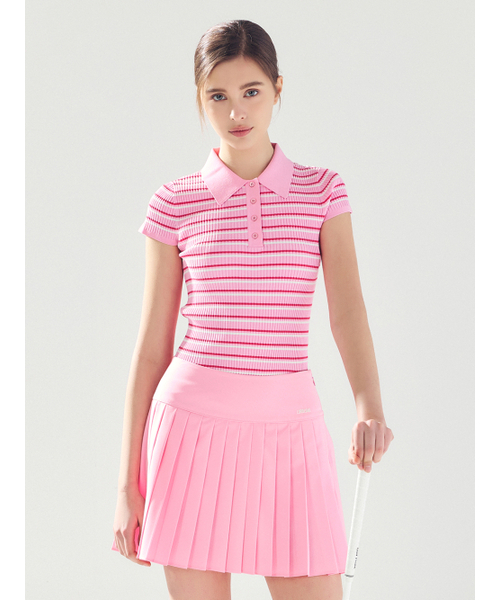 LORDLOAR(ロードロアル)の「ストライプスリムカラー ニット PINK(ニット/セーター・レディース・その他・SMALL/MEDIUM/LARGE)」の3枚目の写真