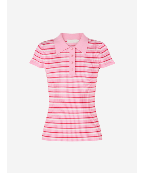 LORDLOAR(ロードロアル)の「ストライプスリムカラー ニット PINK(ニット/セーター・レディース・その他・SMALL/MEDIUM/LARGE)」の4枚目の写真