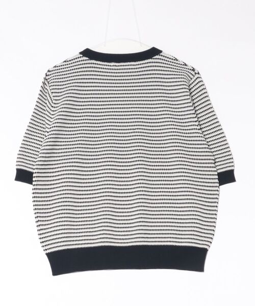 m.f.editorial(エムエフエディトリアル)の「【ストレッチ 接触冷感 UVカット 毛玉防止 ウォッシャブル】m.f.エディトリアル レディース 快適 ラーベン柄 クルー 半袖 サマー ニット プルオーバー(ニット/セーター・レディース・ターコイズブルー/アイボリー・MEDIUM/LARGE)」の3枚目の写真