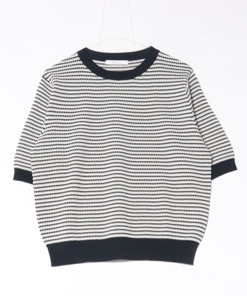 m.f.editorial(エムエフエディトリアル)の「【ストレッチ 接触冷感 UVカット 毛玉防止 ウォッシャブル】m.f.エディトリアル レディース 快適 ラーベン柄 クルー 半袖 サマー ニット プルオーバー(ニット/セーター・レディース・ターコイズブルー/アイボリー・MEDIUM/LARGE)」の4枚目の写真