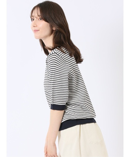 m.f.editorial(エムエフエディトリアル)の「【ストレッチ 接触冷感 UVカット 毛玉防止 ウォッシャブル】m.f.エディトリアル レディース 快適 ラーベン柄 クルー 半袖 サマー ニット プルオーバー(ニット/セーター・レディース・ターコイズブルー/アイボリー・MEDIUM/LARGE)」の13枚目の写真