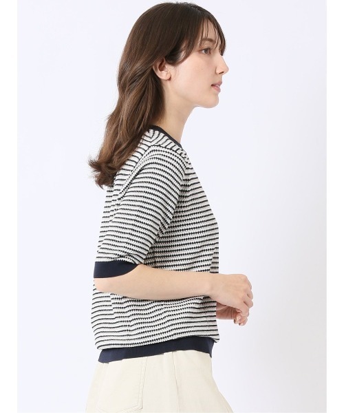 m.f.editorial(エムエフエディトリアル)の「【ストレッチ 接触冷感 UVカット 毛玉防止 ウォッシャブル】m.f.エディトリアル レディース 快適 ラーベン柄 クルー 半袖 サマー ニット プルオーバー(ニット/セーター・レディース・ターコイズブルー/アイボリー・MEDIUM/LARGE)」の11枚目の写真