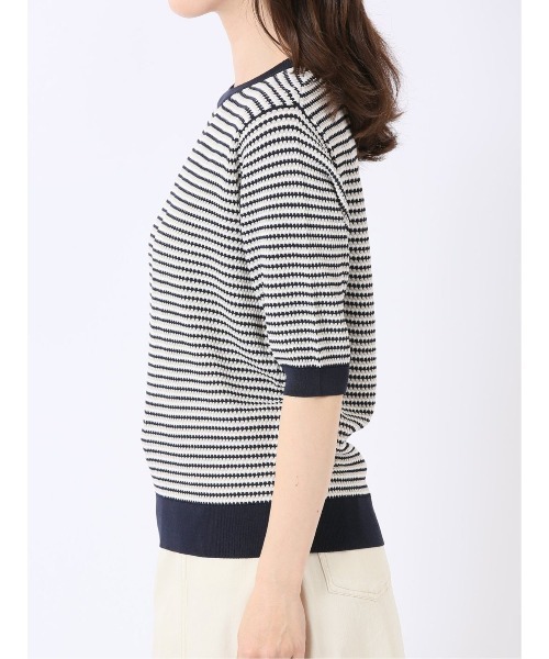 m.f.editorial(エムエフエディトリアル)の「【ストレッチ 接触冷感 UVカット 毛玉防止 ウォッシャブル】m.f.エディトリアル レディース 快適 ラーベン柄 クルー 半袖 サマー ニット プルオーバー(ニット/セーター・レディース・ターコイズブルー/アイボリー・MEDIUM/LARGE)」の8枚目の写真