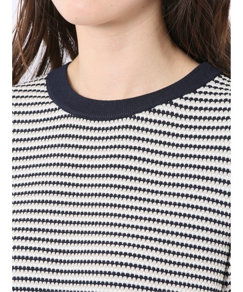 m.f.editorial(エムエフエディトリアル)の「【ストレッチ 接触冷感 UVカット 毛玉防止 ウォッシャブル】m.f.エディトリアル レディース 快適 ラーベン柄 クルー 半袖 サマー ニット プルオーバー(ニット/セーター・レディース・ターコイズブルー/アイボリー・MEDIUM/LARGE)」の6枚目の写真