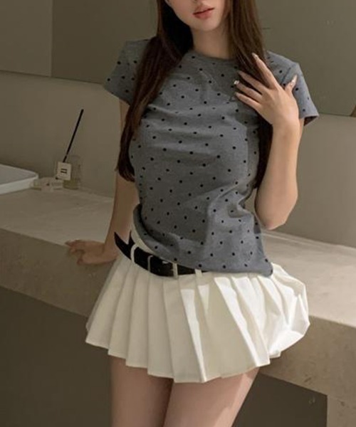 mielu(ミエル)の「半袖ドットTシャツ(Tシャツ/カットソー・レディース・グレー/ホワイト・FREE)」の7枚目の写真