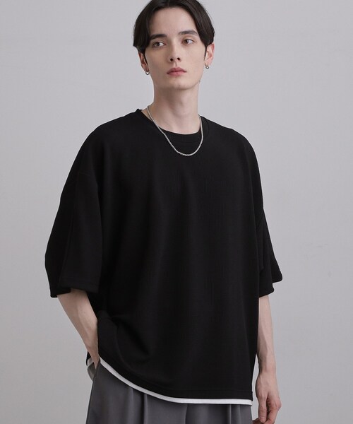 tk.TAKEO KIKUCHI(ティーケータケオキクチ)の「【ネックレス付】ドルマンカットソー(Tシャツ/カットソー・メンズ・ネイビー/ライトグレー/ホワイト/ブラック・03/02)」の2枚目の写真