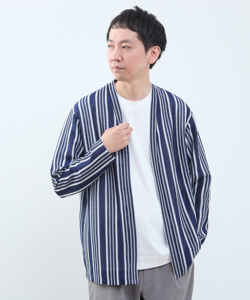 MEN'S MELROSE(メンズメルローズ)の「テクスチャーメッシュストライプカーディガン(カーディガン/ボレロ・メンズ・ネイビー・4/3)」の1枚目の写真