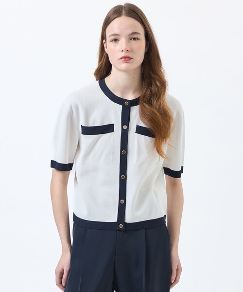 MACKINTOSH PHILOSOPHY(マッキントッシュ フィロソフィー)の「【ROYTON(ロイトン)】ハーフニットカーディガン(カーディガン/ボレロ・レディース・ブルー/ダークネイビー/オフホワイト・38)」の2枚目の写真