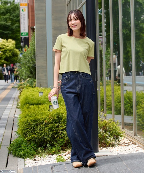 ABYS（アビス）の「【1枚で着映え】配色ボーダーリンガーTシャツ（Tシャツ/カットソー・レディース・グリーン系その他/ピンク/ブラウン・FREE）」の11枚目の写真