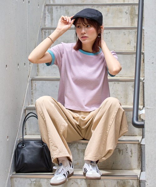 ABYS（アビス）の「【1枚で着映え】配色ボーダーリンガーTシャツ（Tシャツ/カットソー・レディース・グリーン系その他/ピンク/ブラウン・FREE）」の21枚目の写真