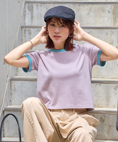 ABYS（アビス）の「【1枚で着映え】配色ボーダーリンガーTシャツ（Tシャツ/カットソー・レディース・グリーン系その他/ピンク/ブラウン・FREE）」の22枚目の写真
