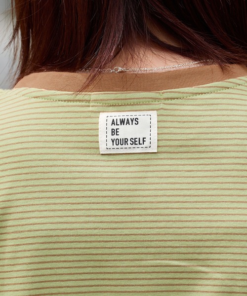 ABYS（アビス）の「【1枚で着映え】配色ボーダーリンガーTシャツ（Tシャツ/カットソー・レディース・グリーン系その他/ピンク/ブラウン・FREE）」の14枚目の写真