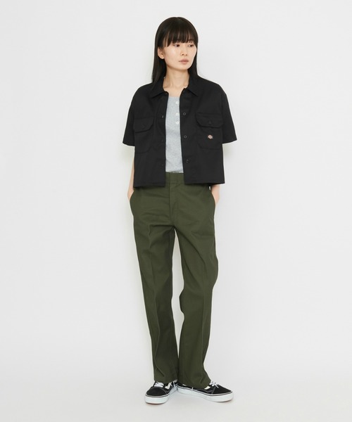 Dickies(ディッキーズ)の「Dickies/ディッキーズ クロップド ワークシャツ 半袖(シャツ/ブラウス・レディース・ホワイト/ブラック・SMALL/MEDIUM/X-SMALL)」の4枚目の写真