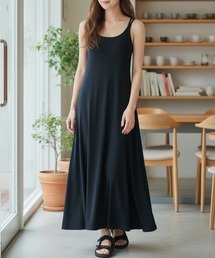 【1枚でサマになる】ダブルストラップAラインマキシワンピース/総丈123.0cm・3色展開|体型カバー スタイルアップ 春夏