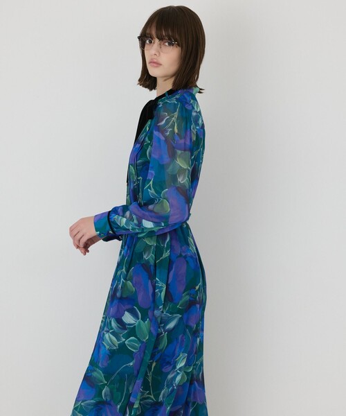 GRACE CONTINENTAL(グレースコンチネンタル)の「ローズプリントフレアワンピース(ワンピース・レディース・ブルー/ブラック・38/36)」の10枚目の写真