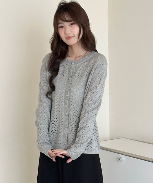 DAY CLOSET(デイ クローゼット)の「【ミドル丈/開襟タイプ】長袖 透かし編み レース サマーニット カーディガン レディース(カーディガン/ボレロ・レディース・ライトブルー/ライム/ライトグレー/アイボリー/グリーン・FREE)」の18枚目の写真