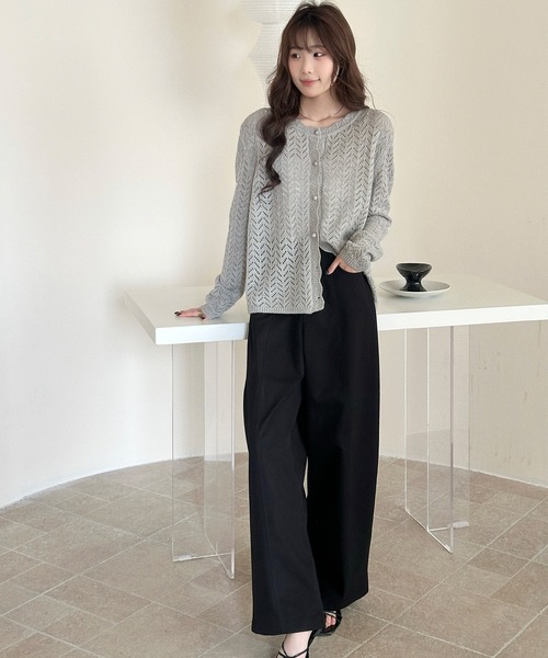 DAY CLOSET(デイ クローゼット)の「【ミドル丈/開襟タイプ】長袖 透かし編み レース サマーニット カーディガン レディース(カーディガン/ボレロ・レディース・ライトブルー/ライム/ライトグレー/アイボリー/グリーン・FREE)」の21枚目の写真