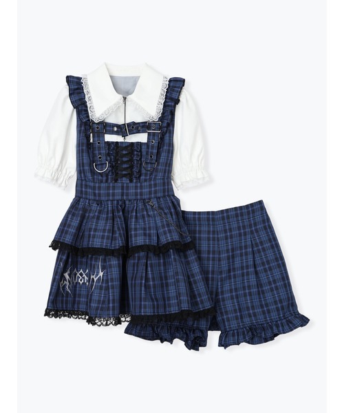 NOEMIE(ノエミー)の「ロゴ刺繍ハーネスチェーンティアードセットアップ(ワンピース・レディース・ダークグレー/ブルー/レッド・M)」の15枚目の写真