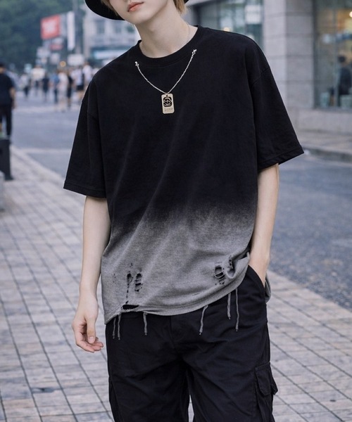 CERCA（チェルカ）の「【Bls】 【ZM】【Bling Leads】ダメージ加工 ネックレスTEE（Tシャツ/カットソー・メンズ・ブラック・FREE）」の4枚目の写真