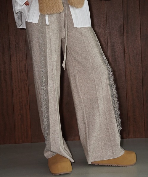 chuclla(チュクラ)の「サイドレース ニットワイドパンツ chw26a014(その他パンツ・レディース・ブラック/ベージュ・M)」の2枚目の写真