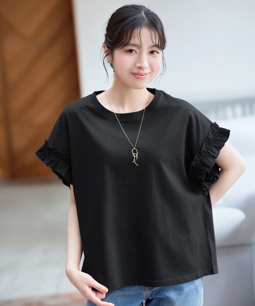 Tiaclasse(ティアクラッセ)の「ギャザースリーブカットソー(Tシャツ/カットソー・レディース・ブラック/オフホワイト・M/L)」の10枚目の写真