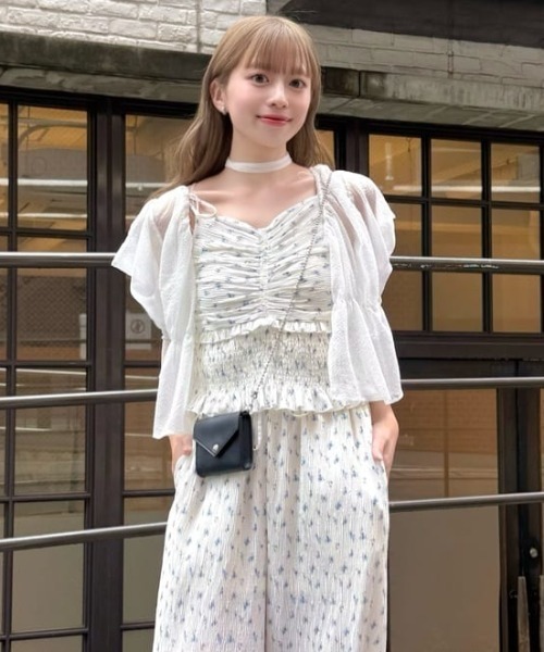 WEB先行/2サイズ展開/低身長サイズ】プリーツフラワーサロペット