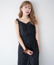 【2サイズ展開/低身長サイズ】プリーツフラワーサロペット